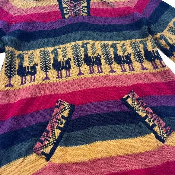 ARTESANIAS APAZA ALPACA Women’s S/M Peru Multicolor Sunset Stripe Hooded Sweater - Picture 10 of 15